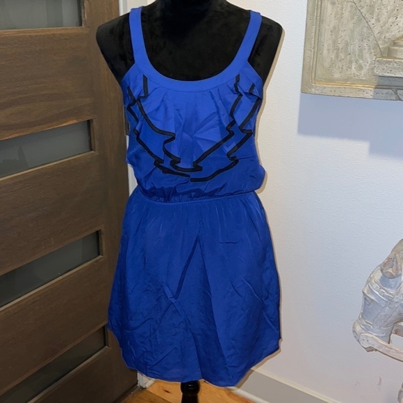 Express blue dress with black ruffle detailing sleeveless Sz S - Picture 1 of 8